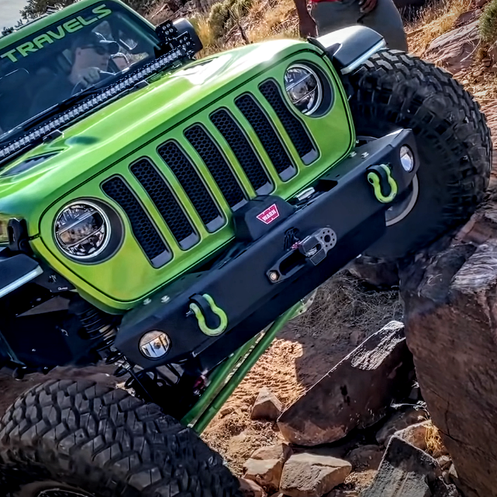 RestylingFactory Full Width Front Bumper With Fog Light Holes & Winch Plate For 2018-2019 Jeep Wrangler JL